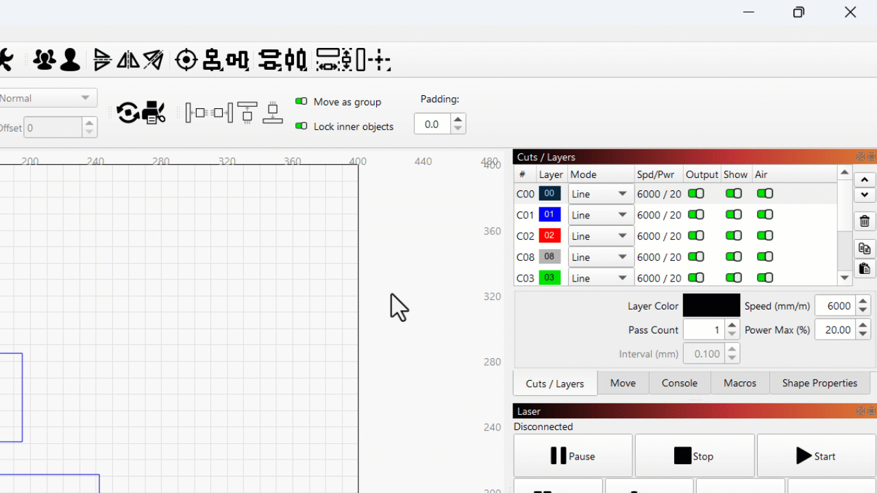 Resizing the Cuts / Layers Window and other tabbed windows