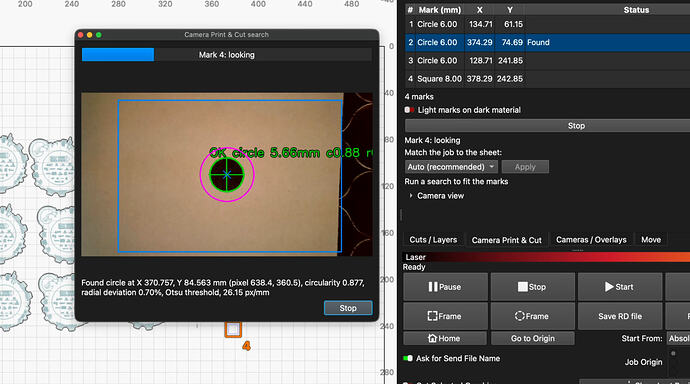 Screenshot of the Camera Print and Cut run in progress with the green "fit is applied" message