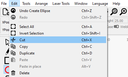 Cut, Copy, Paste, Duplicate, Delete in the Edit Menu