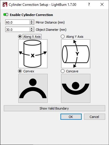 Cylinder Correction Setup screenshot