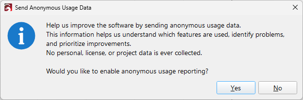 Dialog box showing the usage data consent dialog
