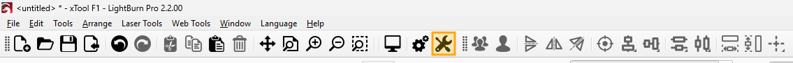 Screenshot showing the icon for Device Settings in the LightBurn main toolbar