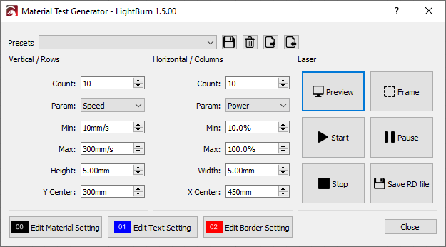 Lightburn Material Test File Card