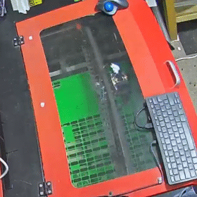 GIF showing a laser catching fire