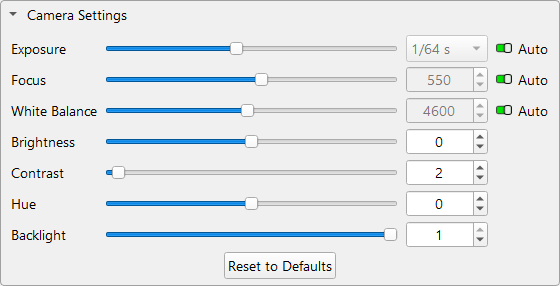 Screnshot of Camera Settings