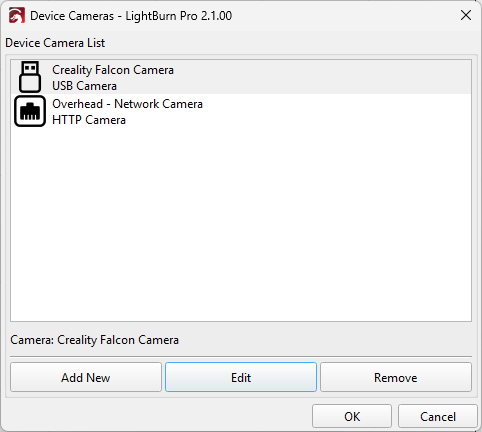 Screenshot of Devices Cameras window