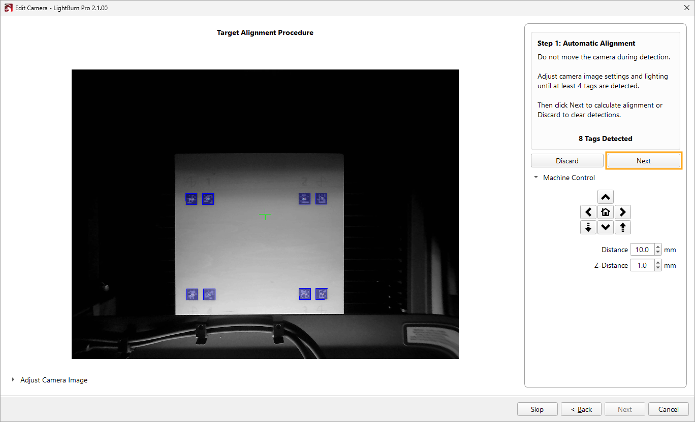 Screenshot of automatic target detection