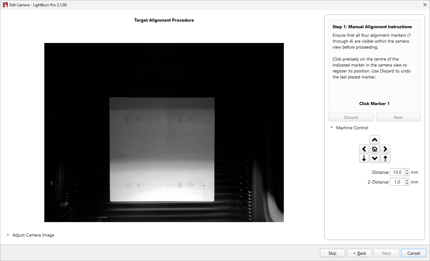Screenshot of starting the manual alignment procedure