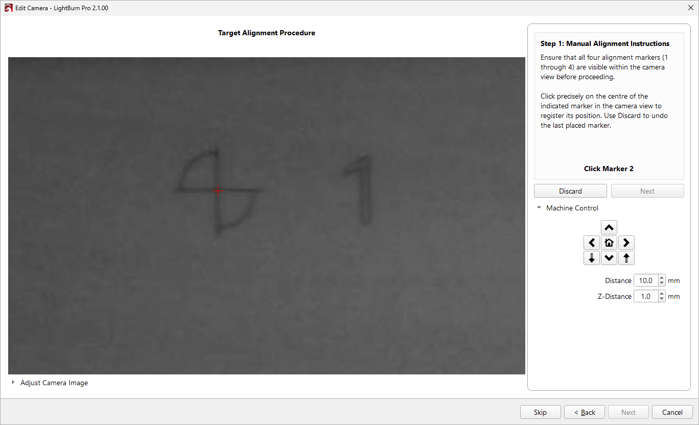Screenshot of identified center mark