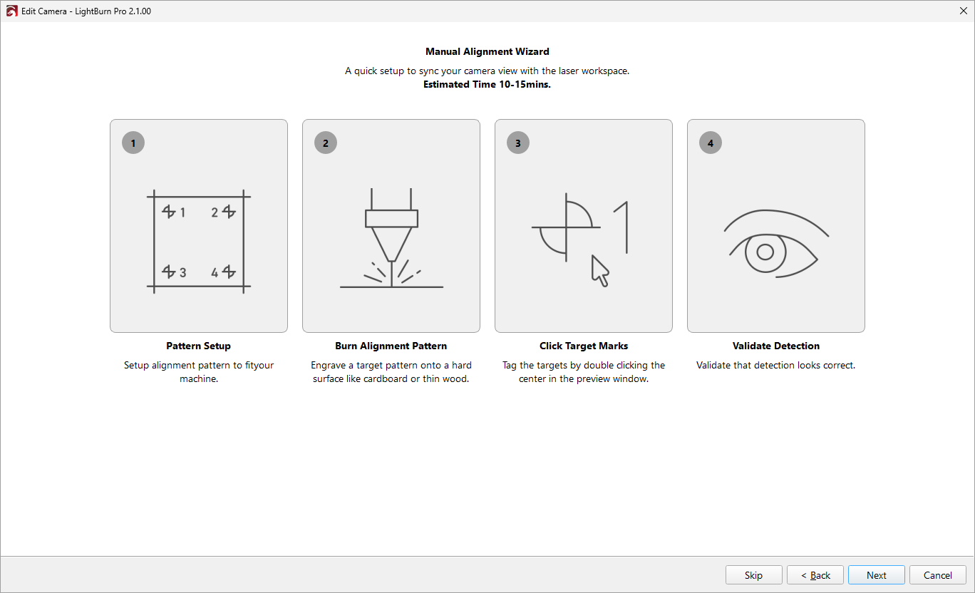 Screenshot showing the start of manual alignment