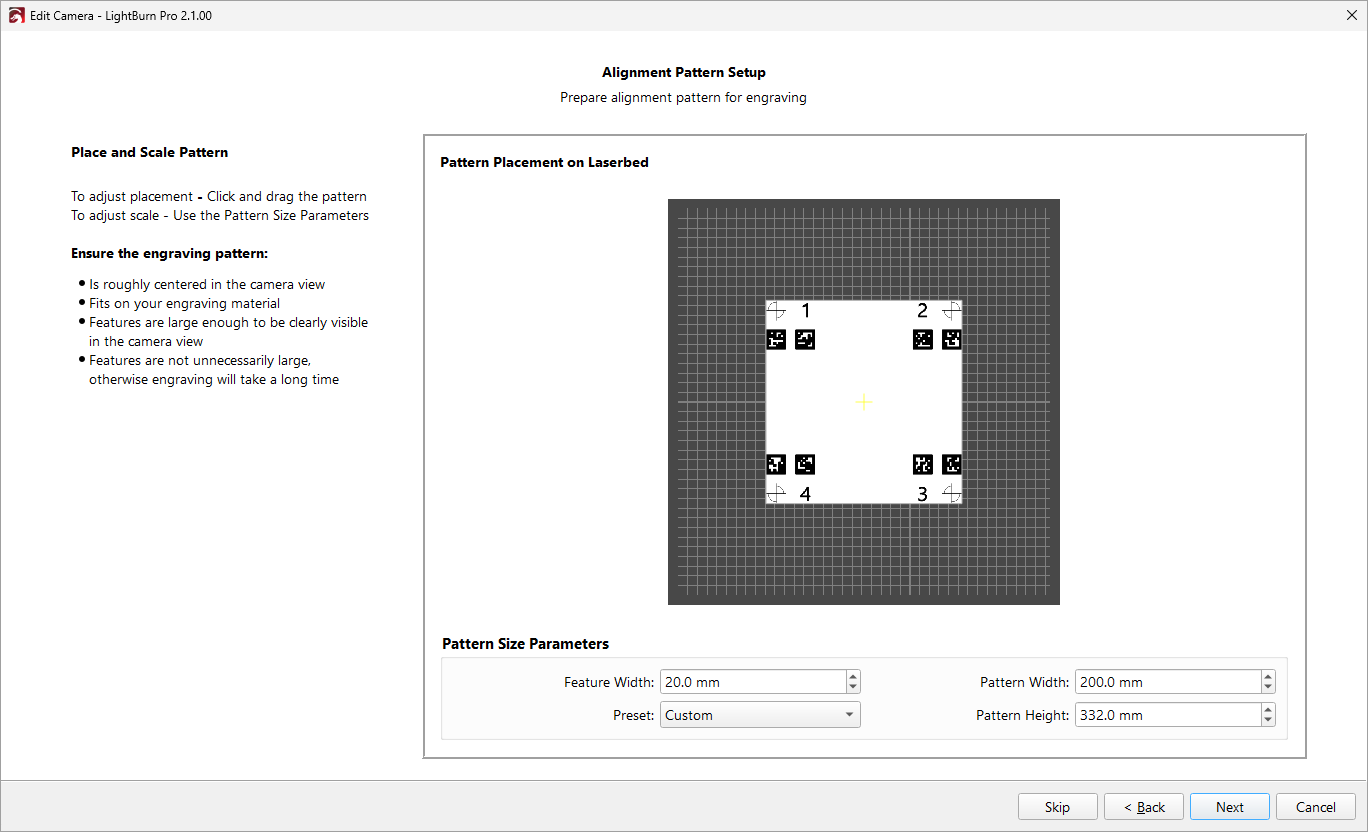 Screenshot of alignment pattern generator