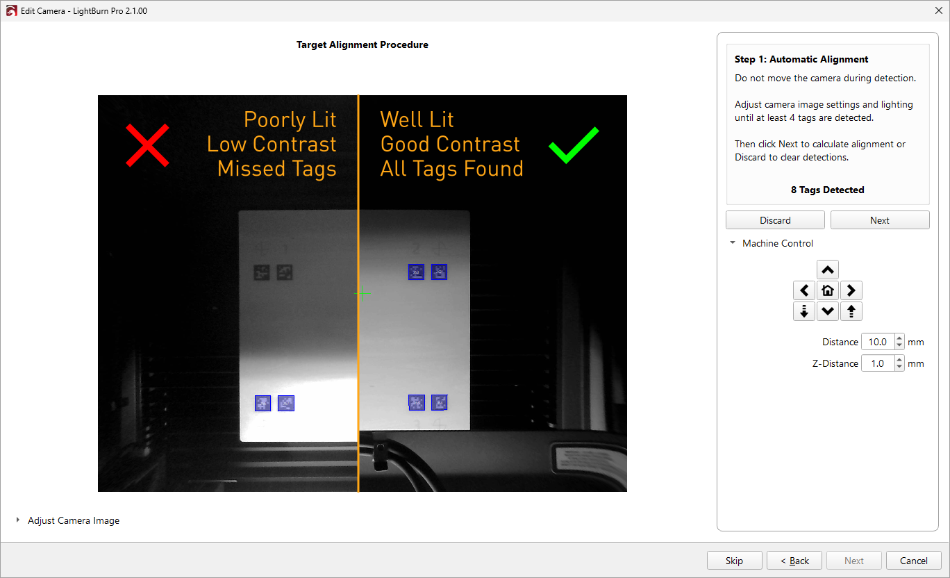 Screenshot showing good and bad visibility for automatic alignment