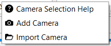 Screenshot of the context menu for the Cameras window