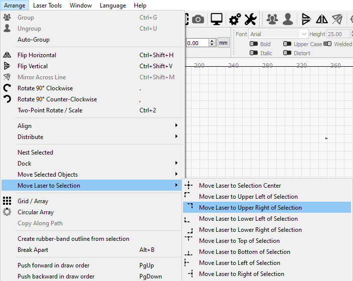 Move Laser To Selection LightBurn User Guide