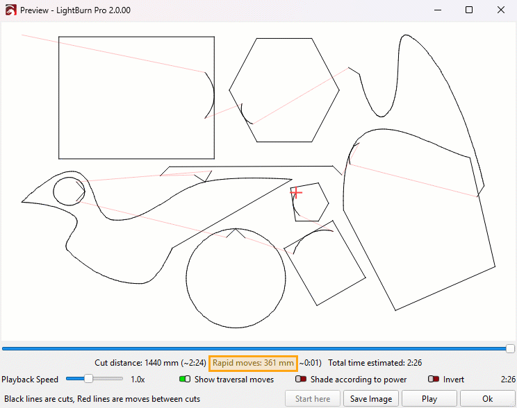 GIF of the Preview window showing different travel path lengths