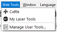 Screenshot of LightBurn's Web Tools Menu