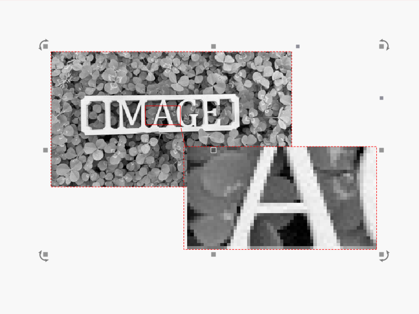 image with colored border in LB zoomed in area shows pixels