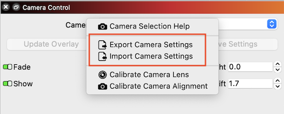 Export and Import Camera Settings