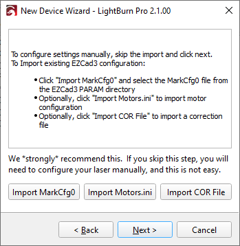 Import EZCad3 configuration files