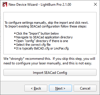 Import SeaCAD configuration file