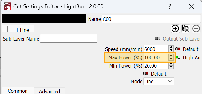 Cut Settings Editor for Material Settings