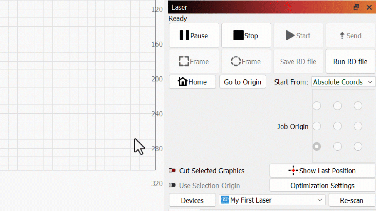 Selecting Current Position and center Job Origin