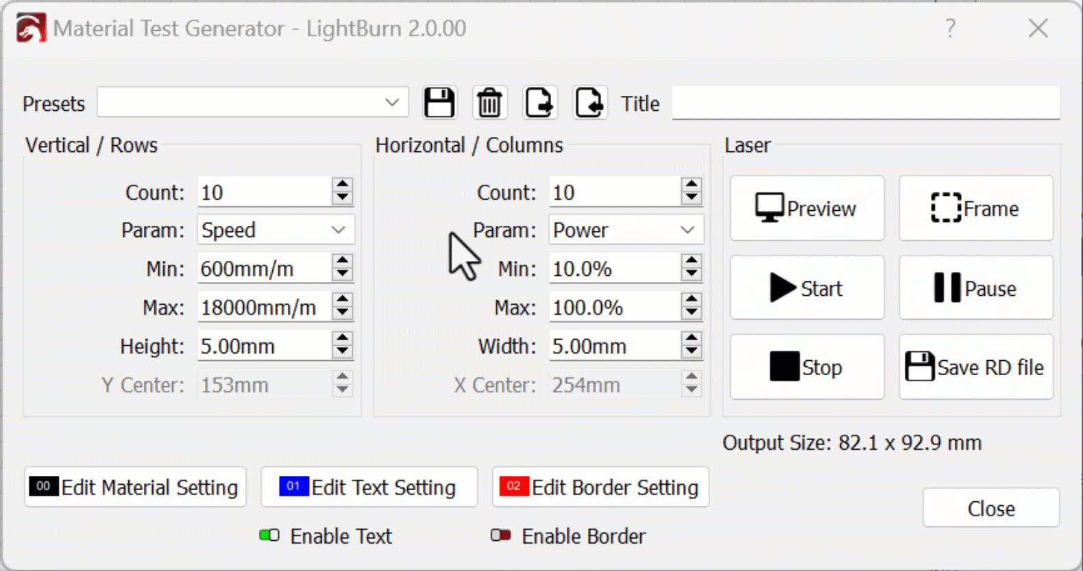 Selecting Engrave preset