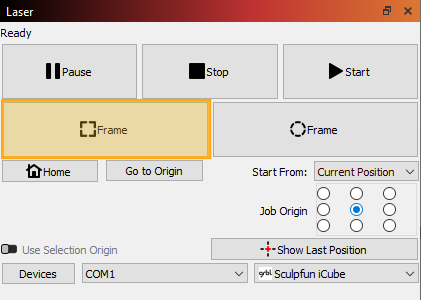 Bounding Box Frame button in the Laser Window