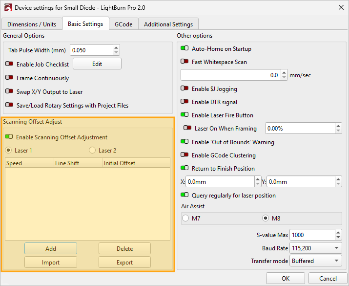Device Settings Window