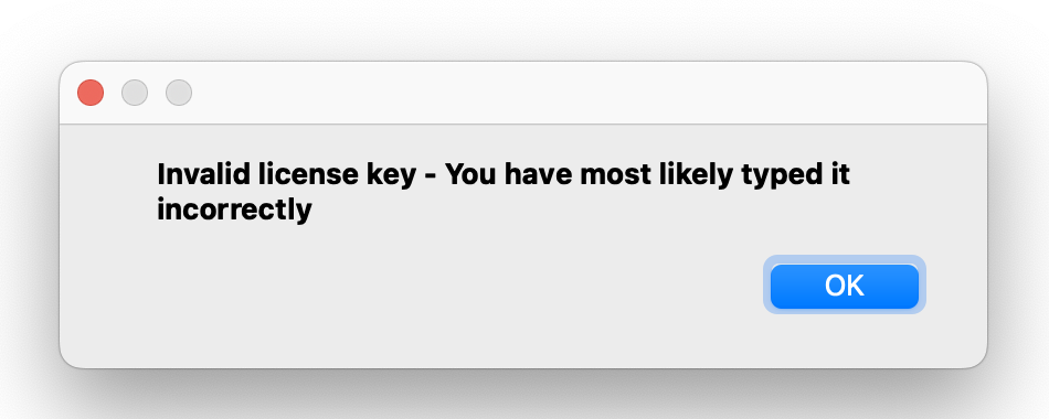 Invalid License Key Error