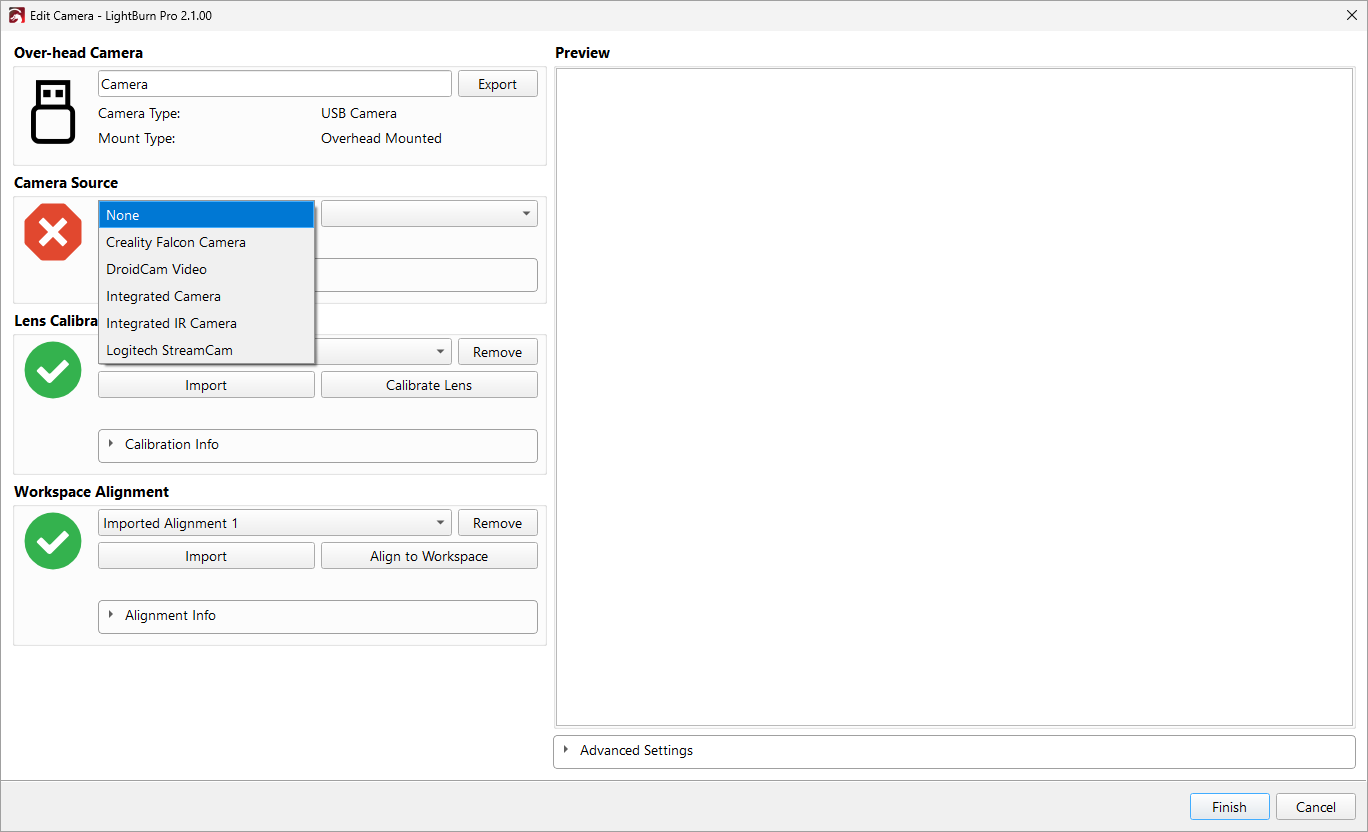 Edit Camera window after importing from an old version