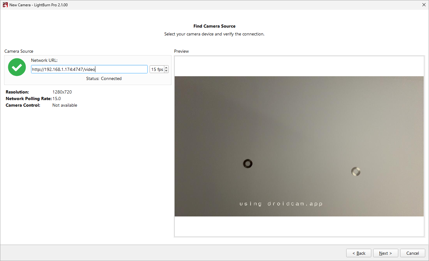 Screenshot of finding source for a Network camera