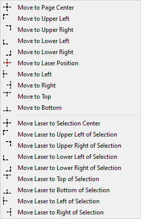 Move Selected Objects and Move Laser to Selection dropdown menu