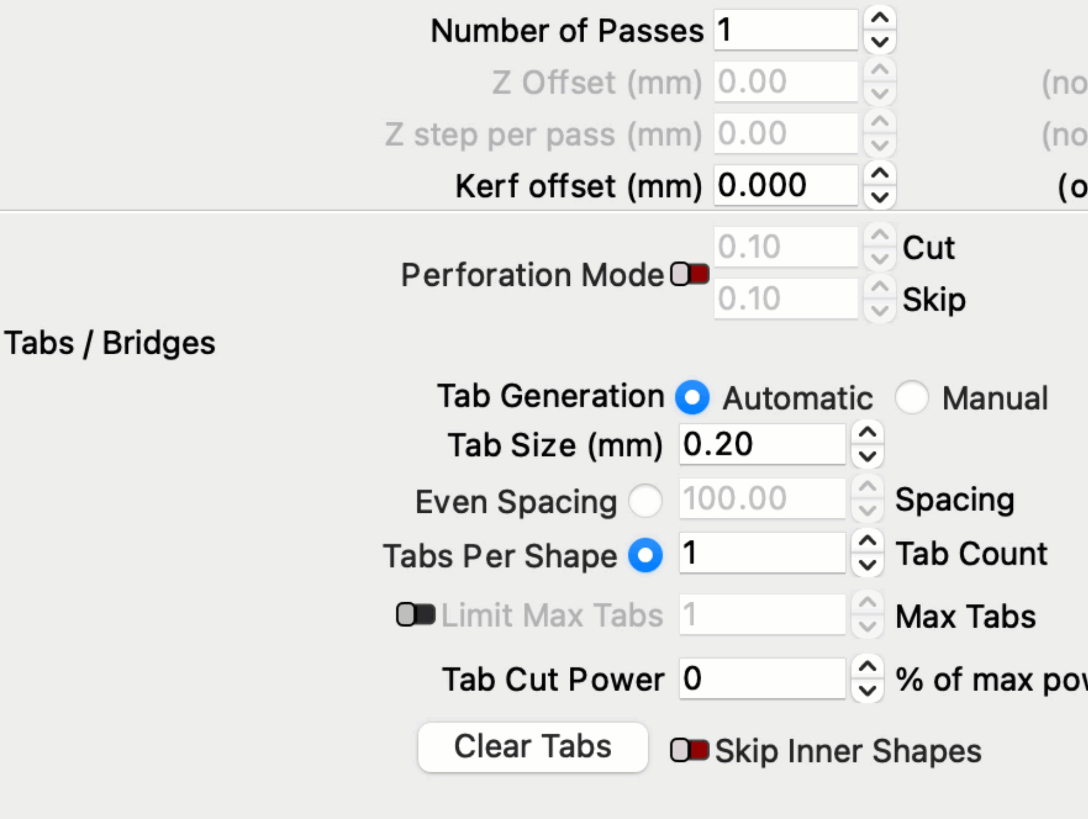 Tabs Beginner Mode Cut Settings Editor