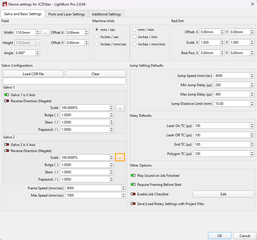 Device Settings window