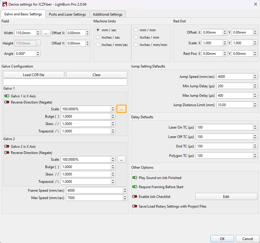 Device Settings window