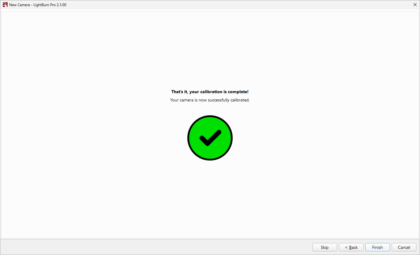 Screenshot of completed calibration