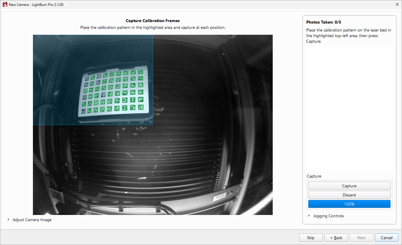 Screenshot of capturing calibration frames