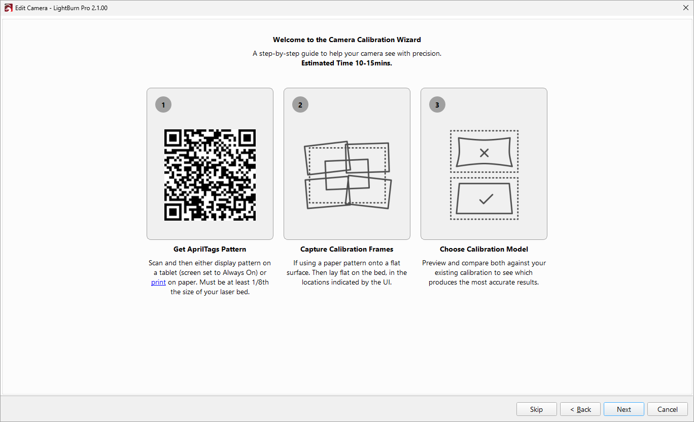 Screenshot of Camera Lens Calibration start screen