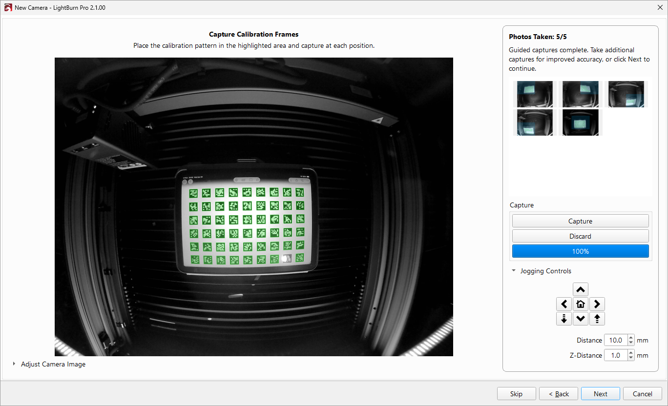 screenshot after capturing 5 calibration frames