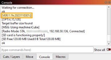 Console Window showing firmware