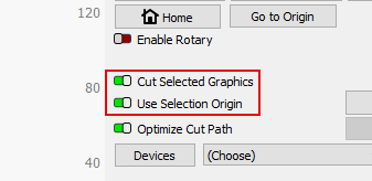Cut Selected Graphics and Use Selection Origin switches in the Laser Window