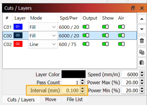 Interval in Cuts / Layers Window