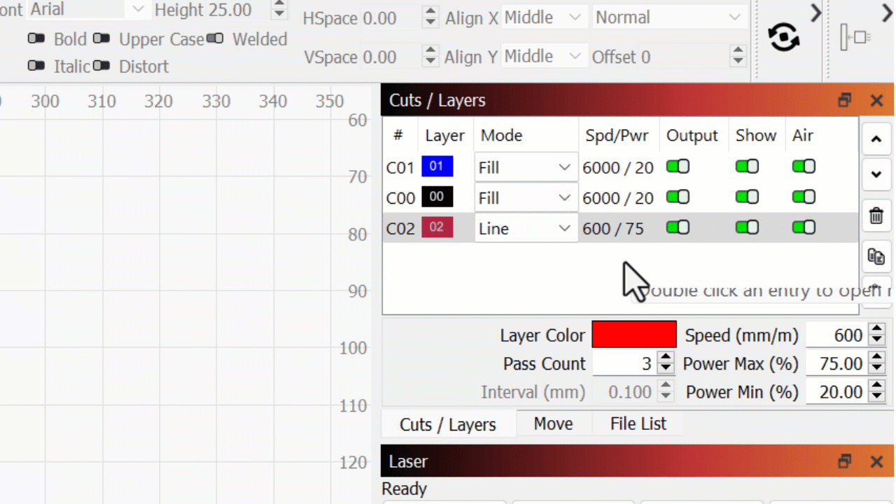 Opening Cut Settings Editor