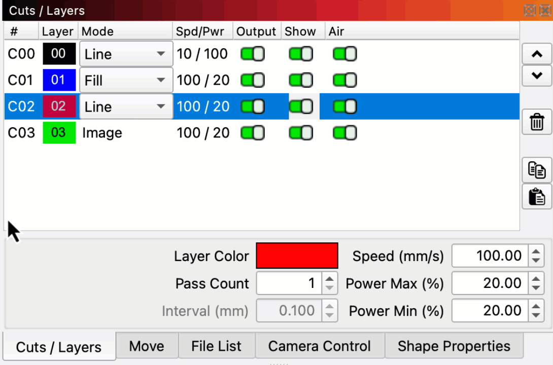 Cuts / Layers Window order