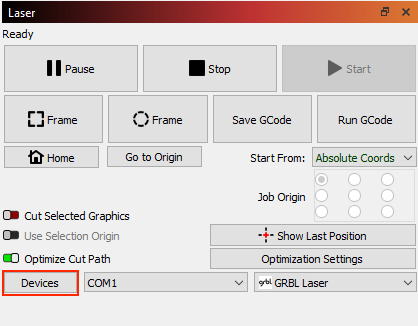 Devices button in the Laser Window
