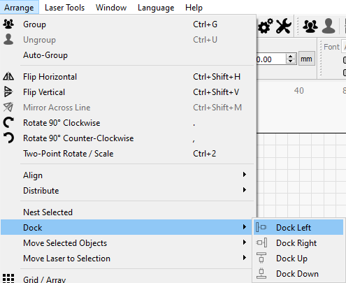 Docking in Arrange Menu