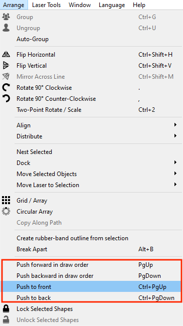 Push Options in Arrange Menu