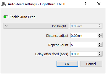 Auto-feed settings window for Trocen controllers