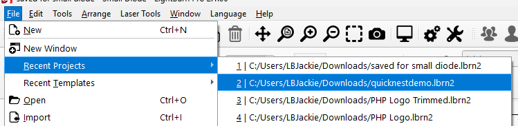Recent Projects Submenu